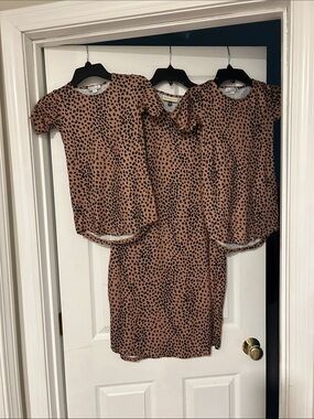 Mommy & me, Baileys Blossoms, Matching Brown Leopard Print Dresses - Set of 3